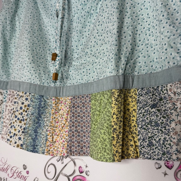 Blue sky skirt floral flowers patch work style blue green yellow sweet boho y2k - Picture 7 of 8